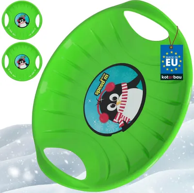 Produktbild von KOTARBAU® 2er Set Popo Rutscher Kinder Kunststoff Rutschteller ø 60 cm Rodelbahn Schlitten zum Rodeln im Schnee Grün