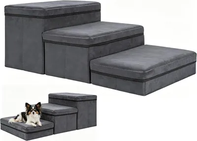Produktbild von Hundetreppe 75 × 40 × 30 cm, 3 Stufen, faltbar, rutschfest, für Bett und Sofa