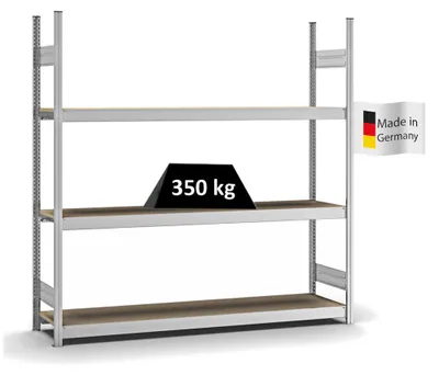 Produktbild von PROREGAL Weitspannregal Stecksystem MAGNUS Germany | HxBxT 200x200x40cm | 3 Ebenen | Spanplatten-Fachboden | Fachlast 350kg | Verzinkt