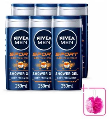 Image de 6 x Gel douche NIVEA MEN Sport - 250 ml - Pack économique - 6 pièces