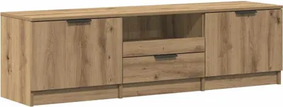 A product shot of a wooden TV stand against a white background.