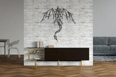 Zdjęcie produktu dla Metalowa dekoracja ścienna w kształcie smoka, kolor czarny, 60 x 58 cm