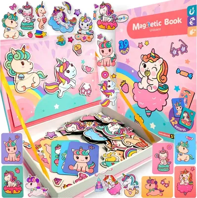 Zdjęcie produktu dla Książka magnetyczna układanka puzzle jednorożec klocki prezent dla dzieci