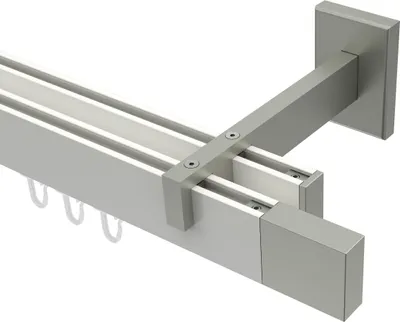 Produktbild von Interdeco Innenlaufstange / Gardinenstange mit Innenlauf Weiß / Edelstahl-Optik, Typ Smartline Lox (Quader), 14x35 mm 2-läufig, 400 cm