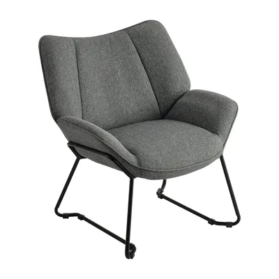 Produktbild von Leinen Loungsessel Relaxsessel Lesesessel Ohrensessel Polsterstuhl mit Metallrahmen für Wohnzimmer Balkon Sessel