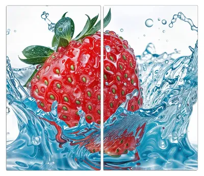Produktbild von Spritzschutz Herdabdeckplatte Schneidebrett aus Glas Erdbeere Splash 2-Teilig (60x52cm)