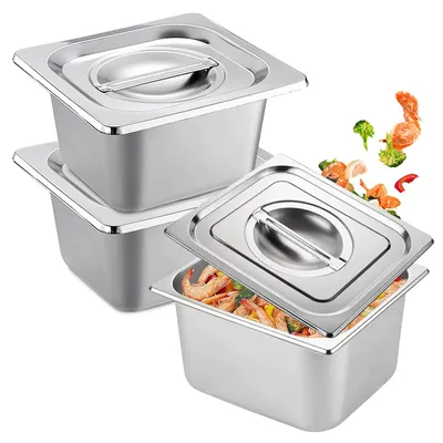 3er-Set Edelstahl-Gastronormbehälter mit Deckel, 1,7 L, stapelbar