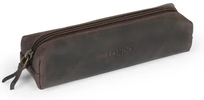 Immagine prodotto di Borsa in pelle con cerniera per articoli di cancelleria e cosmetici, marrone