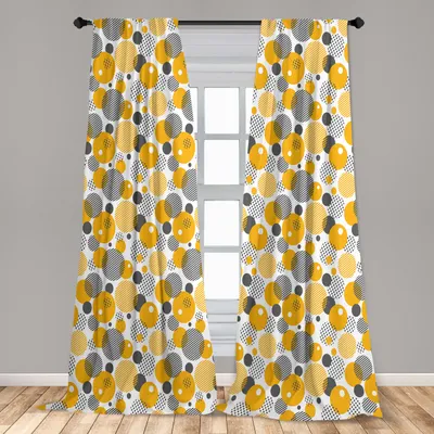 Immagine prodotto di Abakuhaus, tende per finestre, motivo grafico con punti all'interno di cerchi, set di 2 pannelli, 150 x 175 cm