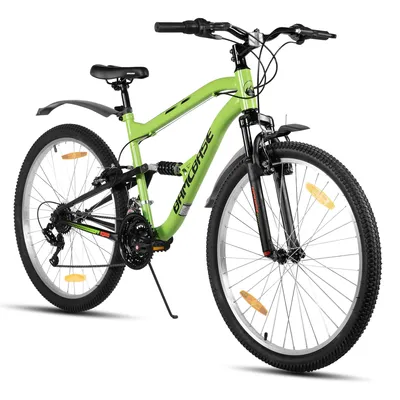 Produktbild von Hiland 26 Zoll Vollfederung Mountainbike, 21 Gang, Mountainbike für Männer Frauen, Doppelscheibenbremse Fahrrad, Studenten-Pendlerfahrrad, Grün