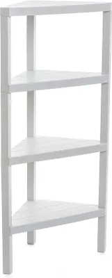 Image de Étagère d'angle en polypropylène blanc, 4 hauteurs, antidérapante, capacité de charge de 10 kg, 33 x 33 x 100 cm