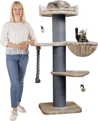 Produktbild von HAPPYPET Premium Kratzbaum Grosse Katzen Stabil 'Cooper' – 150 cm Großer Katzenbaum, Kletterbaum für Maine Coon, 20 cm Dicke Stämme - Cappuccino