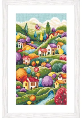 Immagine prodotto di Kit per ricamo a punto croce Vervaco, modello "Paesaggio con chalet", dimensioni 16 x 28 cm