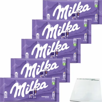 A stack of Milka Alpenmilch chocolate bars.