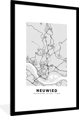 Produktbild von MuchoWow® Gerahmtes Poster Neuwied - Karte - Stadtplan - Deutschland 60x90 cm - Poster mit Schwarzem Bilderrahmen Wandposter Rahmen Foto Bilder - Dekoration - Wandposter Wohnzimmer - Hochwertig
