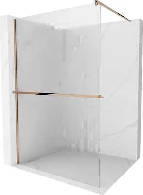 Obrázek produktu pro Mexen Kioto+ sprchová zástěna s poličkou a kolejnicí 90 x 200 cm, proužky 8 mm, Zlatorůžová - 800-090-121-60-09
