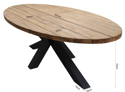 Produktbild von Ovaler Gartentisch Palu 300 x 130 cm | Aluminiumgestell | Teakholz
