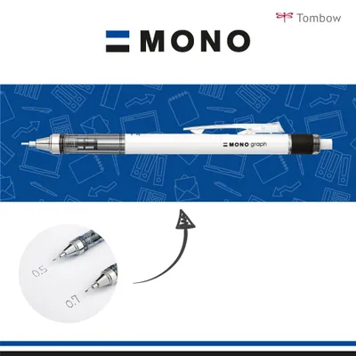 Produktbild von Druckbleistift Tombow MONO graph 0,7mm HB Weiß mit Radiergummi Nachfüllung