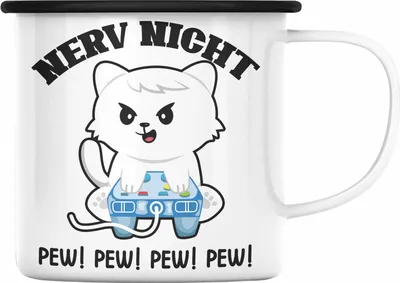 Produktbild von Trendation - Lustige Gamer Emaille Tasse Nerv Nicht Pew Pew Geschenk Zocker Lustiger Spruch Geschenkidee Jungs (Schwarz)