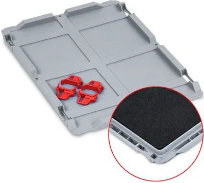 Produktbild von SparSet 10x Auflagedeckel Set Eurobox NextGen mit Schaumstoff und 4 rote Schiebeschnappverschlüsse | BxT 30x40cm | Eurobehälter, Transportbox, Transportbehälter, Stapelbehälter
