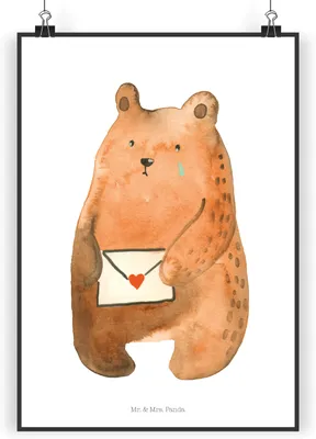 Produktbild von Mr. & Mrs. Panda Bild Bär Liebesbrief DIN A4 - Weiß - Geschenk, wanddeko, Wandbild, Freundin, drucke, Plakat, Partner, Teddy, Kunstdruck, Sehnsucht, Liebeskummer
