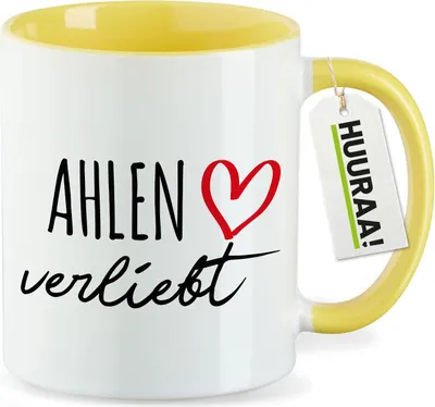 Produktbild von Huuraa Kaffeetasse Ahlen verliebt 330ml Gelb Keramik Kaffeebecher Geschenkidee