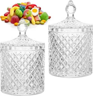 Produktbild von AMJKEJI Kristallglas Zuckerdose mit Deckel, Glasbehälter für Süßigkeiten und Snacks