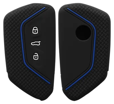 Produktbild von kwmobile Schlüsselhülle für VW Golf 8 3-Tasten Autoschlüssel Hülle - Autoschlüssel Schlüssel Hülle aus Silikon - Schlüsseletui in Schwarz matt Blau