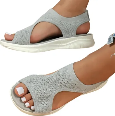 Produktbild von ASKSA Damen Sandalen Sommer Mesh Orthopaedische Schuhe Bequeme Slingback Muffin Weiche Sohle Sommerschuhe Sandalen Damen Sommer Bequem Elegante Plateau Sandalen, Grau, Groesse: 42