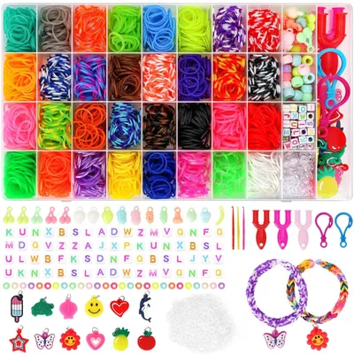 Produktbild von Loom Bänder Set Armbänder Gummibänder Bastelset - 3600 Stück - 40 Fächer - Mit Charms und Perlen - Für Kinder