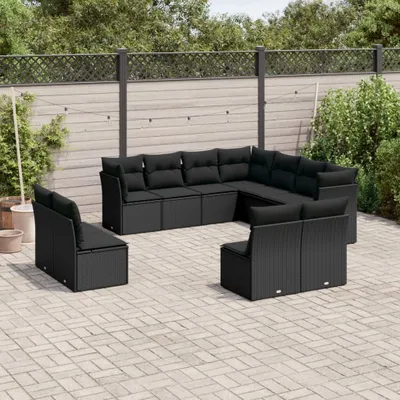 Produktbild von 11-tlg. Garten-Sofagarnitur mit Kissen Schwarz Poly Rattan, Sitzgruppe 3217815