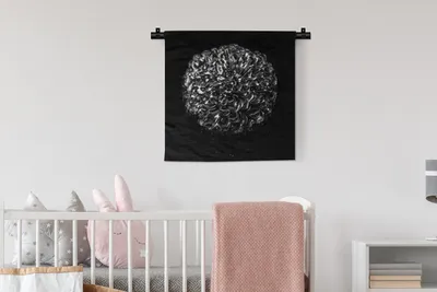 Produktbild von MuchoWow® Wandteppich Wandbehang Blumen - Blätter - Schwarz - Weiß 60x60 cm Tapisserie Dekoration Wandtuch - Dekorationen - Wand Decke