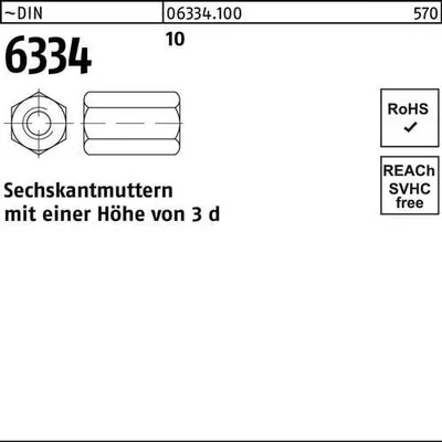 Produktbild von Sechskantmutter DIN 6334 M8 SW 13 10 100 Stück