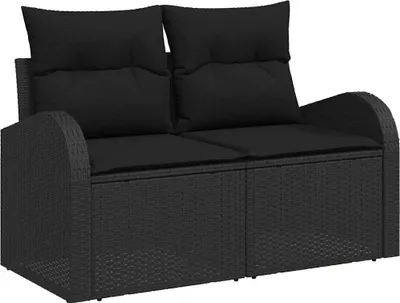 Obrázek produktu pro vidaXL Zahradní pohovka s polštáři černá 124 x 62 x 69 cm polyratan