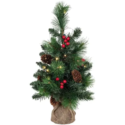 Obrázok produktu pre Vianočné predmety - LED vianočný stromček s bobuľami a šiškami - v: 45cm