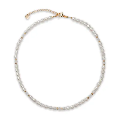 Produktbild von DomiSoul Halskette aus natürlichen Süßwasserperlen, Handgefertigt, Einzigartige, 4–6 mm Perlen, 14 Karat vergoldete Elemente
