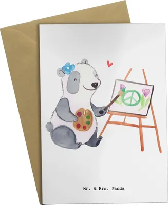 Produktbild von Mr. & Mrs. Panda jubiläumskarte Kunstlehrerin Herz - Weiß - Geschenk, vatertagskarte, Acrylfarben, Kunstschule, glückwunschkarten, Kunstunterricht, einladungskarten
