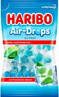 Obrázek produktu pro Haribo Air Drops Ice Mint Jednotlivě balené gumové bonbony 100g