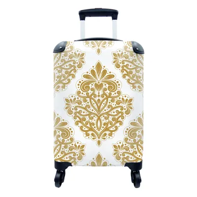 Produktbild von MuchoWow® Koffer Handgepäck Trolley Rollkoffer Kleine Reisekoffer mit 4 Rollen - Vintage - Blumen - Gold - Muster - Cabin Size < 55x40x23 cm & 55x40x20 cm - Fotokoffer - Kabinenkoffer - Boardgepäck - Reise-Box - Reisekoffer - Reisegepäck - Koffer mit Bild - Trolley für Kinder