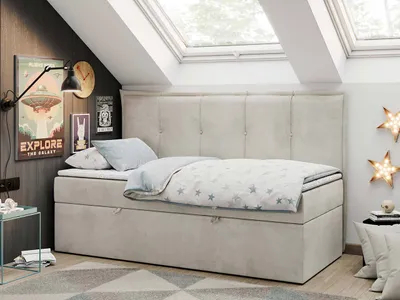 Produktbild von Boxspringbetten für Kinderzimmer, Jugendbett mit Matratze - BANCO - 90x200cm - Beige - H3