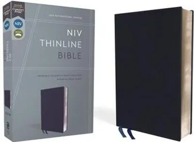 Obrázok produktu pre NIV, Thinline Bible, Bonded Leather, Navy, Red Letter Edition