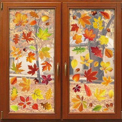 Produktbild von Herbstdekoration, Selbstklebende Blätter, Escheblätter, Herbstblätter, Thanksgiving Dekoration, Festliche Fensterstickers