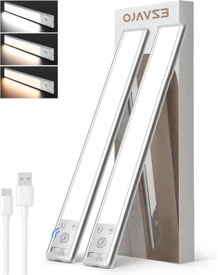 Immagine prodotto di Illuminazione LED per mobili sottopensile - Lampada dimmerabile - Illuminazione per armadi - Sensore di movimento ricaricabile - 37 cm - Argento