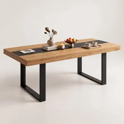 Imagen del producto de Mesa de comedor rectangular - 200 x 90 cm - Para 8 a 10 personas - Aspecto roble