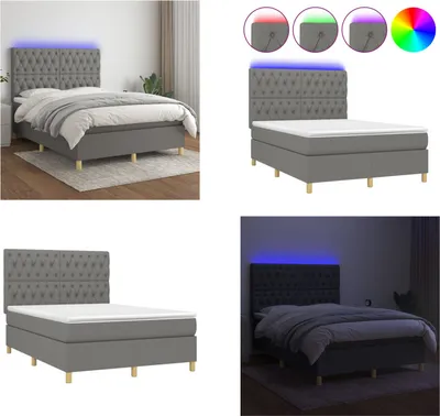 Produktbild von vidaXL Boxspringbett mit Matratze & LED Dunkelgrau 140x200 cm Stoff - Boxspringbett - Boxspringbetten - Bett - Schlafzimmermöbel