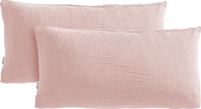 Produktbild von Pure Label Musselin Kissenbezug 40x80 2er Set aus 100% Baumwolle - Traumhaft weiche, kuschelige Musselin Kissenbezug-Set in rosa