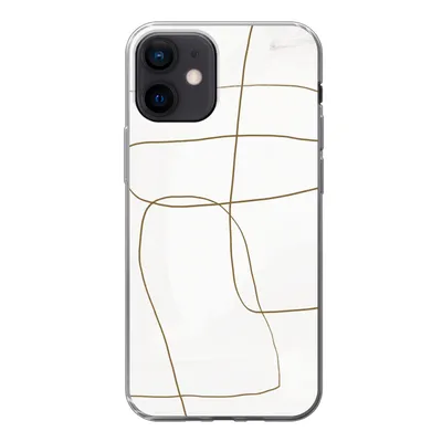 Produktbild von MuchoWow® Handyhülle Schutzhülle Hülle für iPhone 12 Kunst - Braun - Weiß - Abstrakt Silikon Softcase Handy Hülle - Schutzhülle