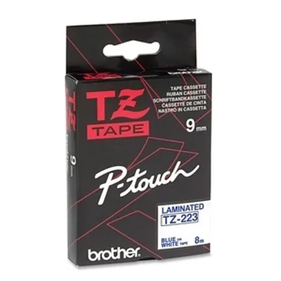 Produktbild von Brother Laminiertes Schriftband 9mm, Blau auf weiss, TZe, Grau, Wärmeübertragung, China, 5 Jahr(e)