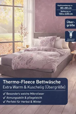 Produktbild von Thermo-Fleece Bettwäsche Garnitur 100% Polyester, Mikrofaser Kopfkissen ca. 80x80cm ca. Bettbezug mit Reißverschluss