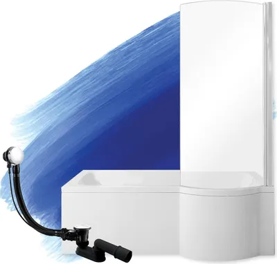 Produktbild von BADLAND Badewanne Rechteck Inspiro RECHTS 160x70 mit Glasabtrennung, Füßen und Ablaufgarnitur GRATIS ohne Verkleidung